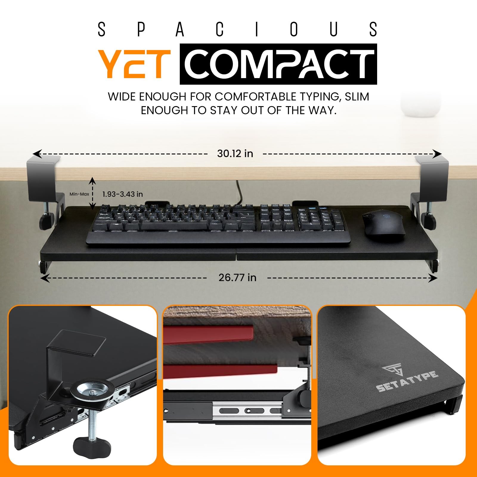 Keyboard Tray Under Desk Slide Out | MDF Board Platform with Iron Rail | Ergo...
