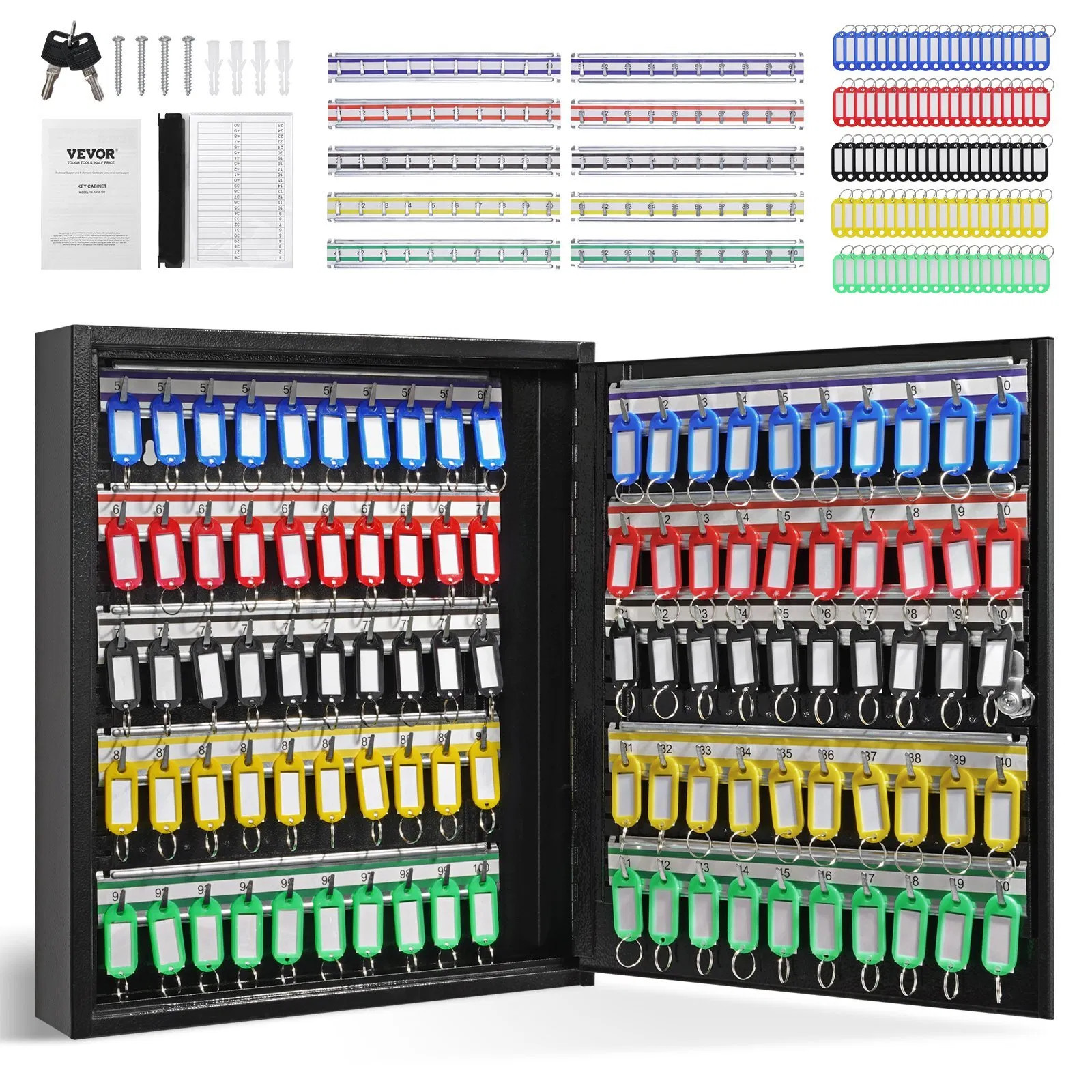 100-Key Cabinet, Key Lock Box with Adjustable Racks, Security Key Storage Box St