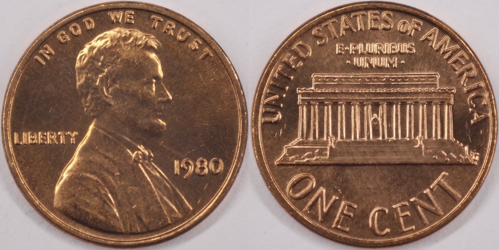 United States 1980 1 Cent Lincoln Memorial KM#201 Bronze