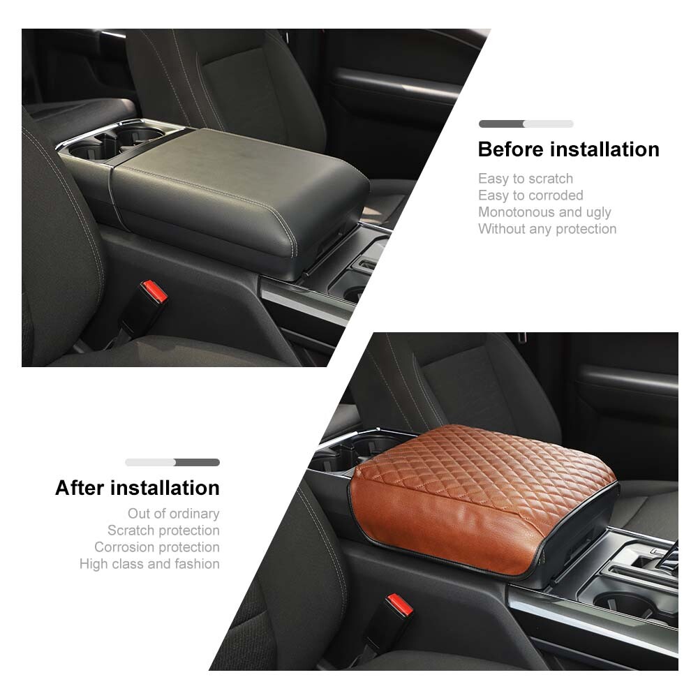 Leather Brown Center Console Armrest Box Pad Cover Protector For Ford F150 2021+