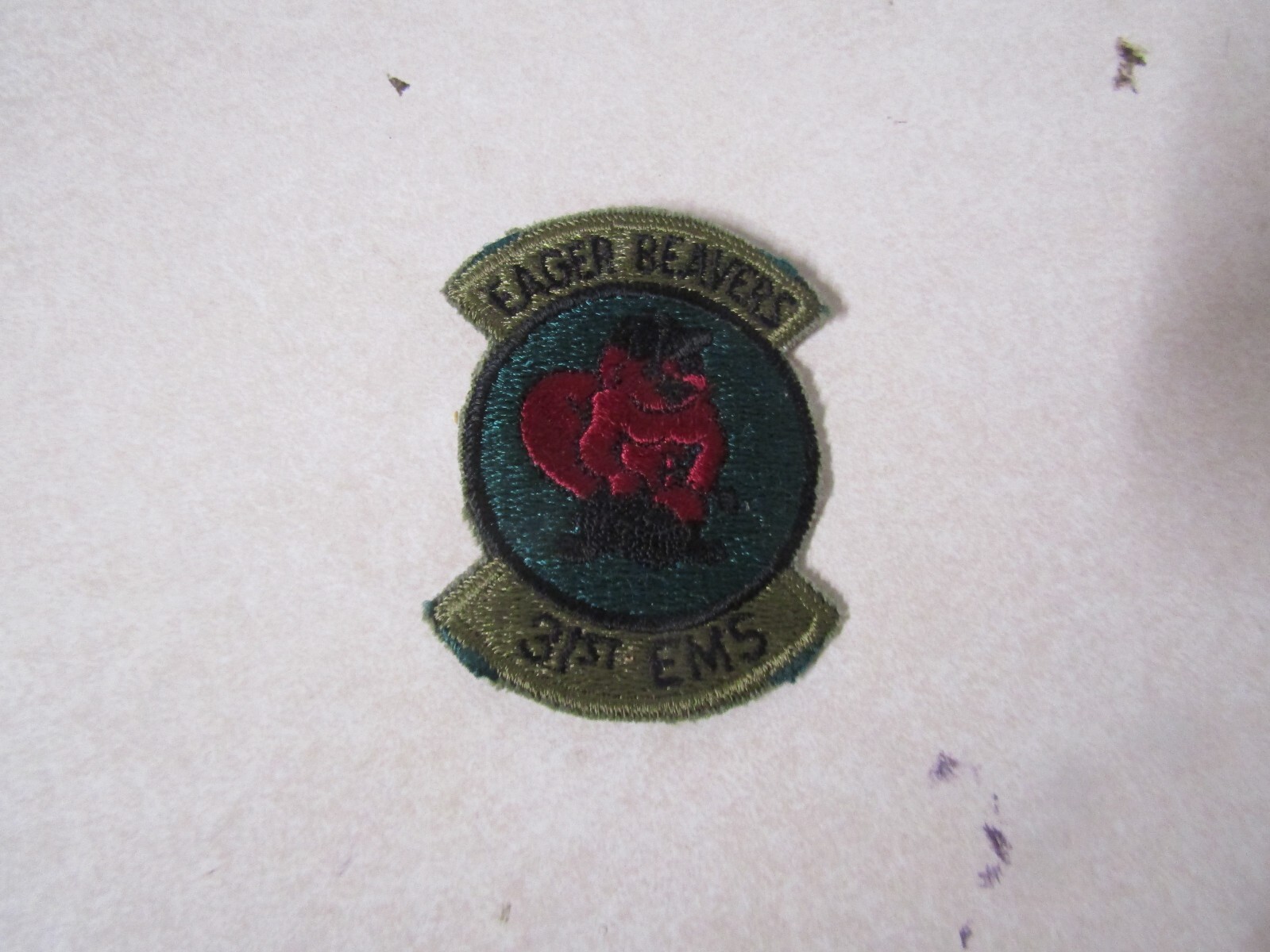 MILITARY PATCH SEW ON OLDER US AIR FORCE EAGER BEAVERS 31ST EMS 2 1/2 INCHES