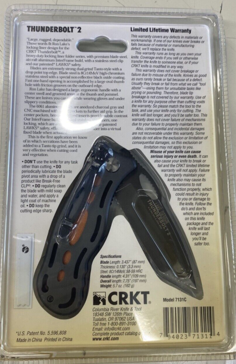 CRKT 7131C Thunderbolt 2-New in Clamshell Package
