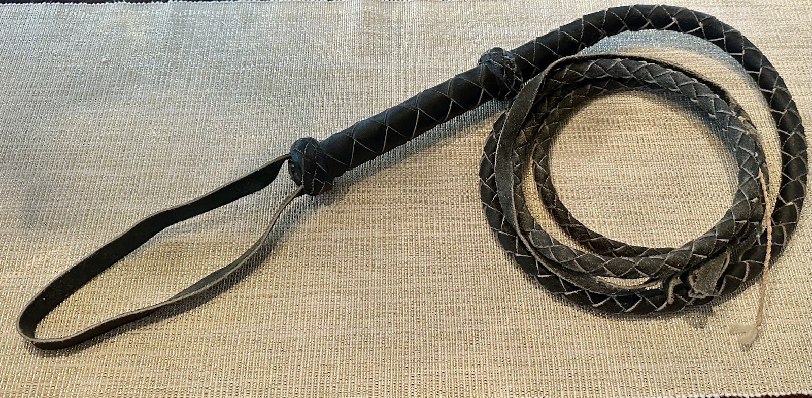 Vintage Bullwhip Braided Leather Wood Wrapped Handle Studs Indiana Jones