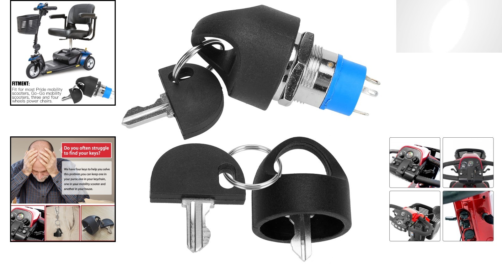 Ignition Switch & Easy Pull Key Set for Pride & GoGo Mobility Scooters - 4 Pack
