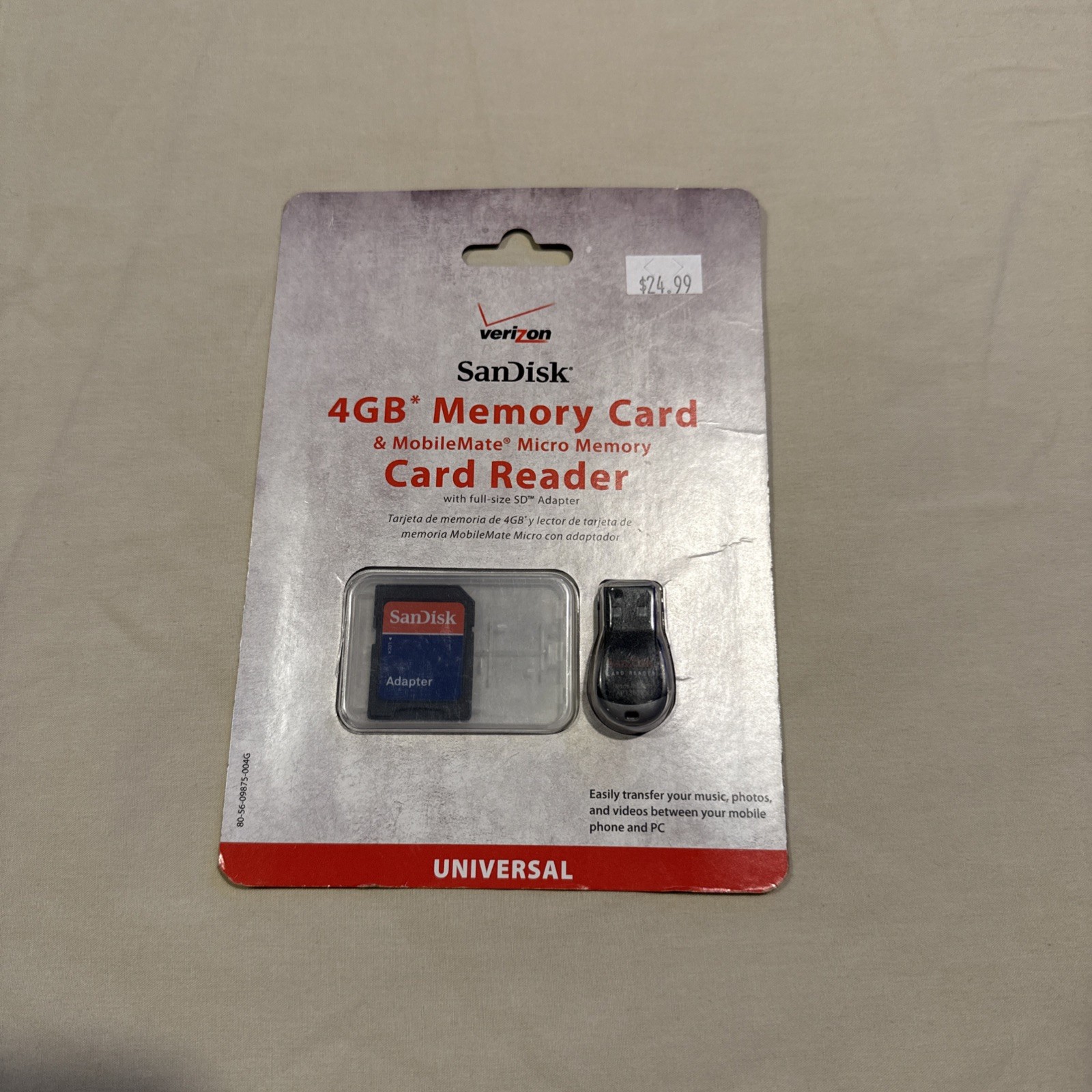 SanDisk 4GB Memory Card & MobileMate Micro Card Reader Verizon Wireless Univ D10