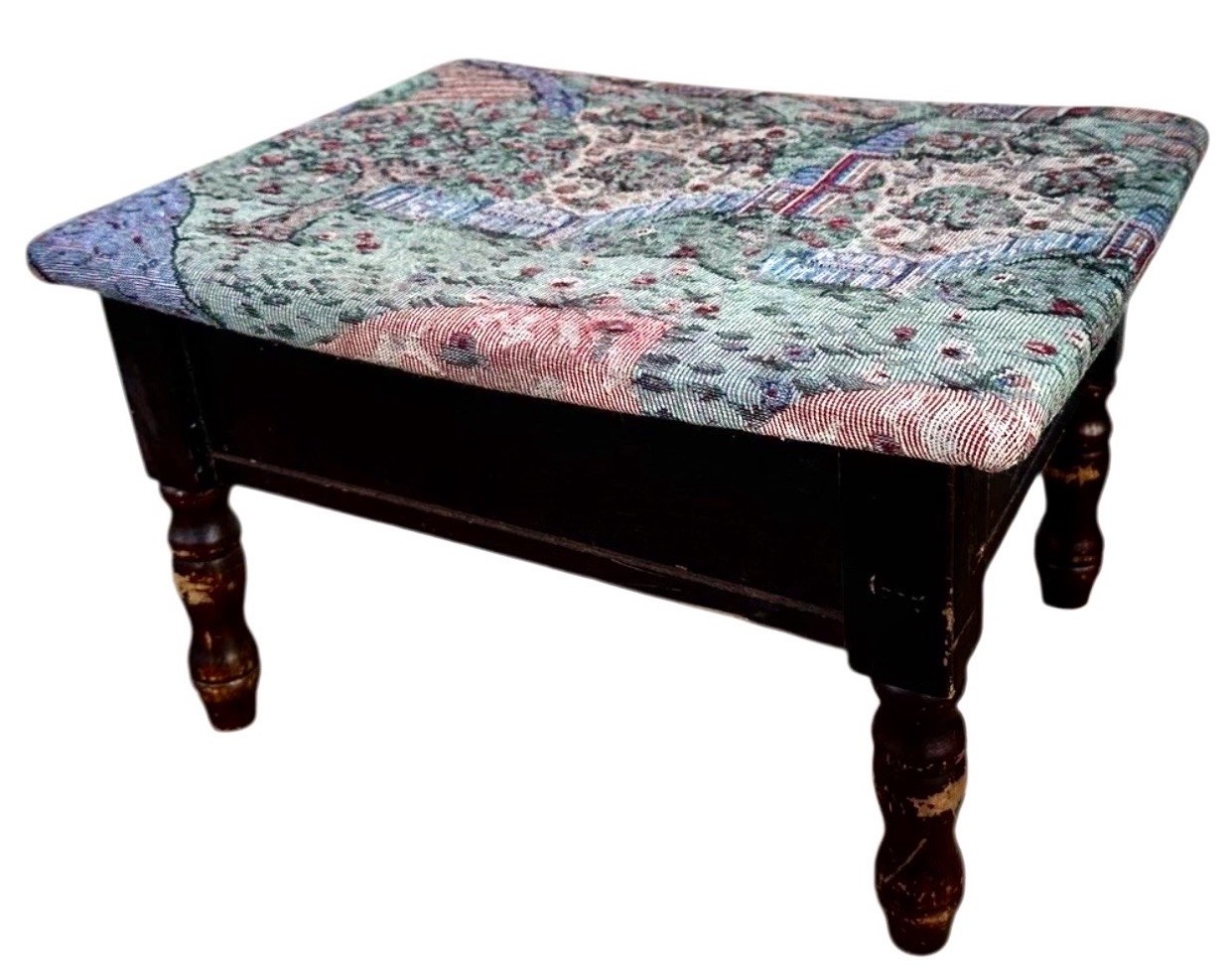 Storage Footstool Tapestry Upholstered Ottoman Cottage Stool Seat