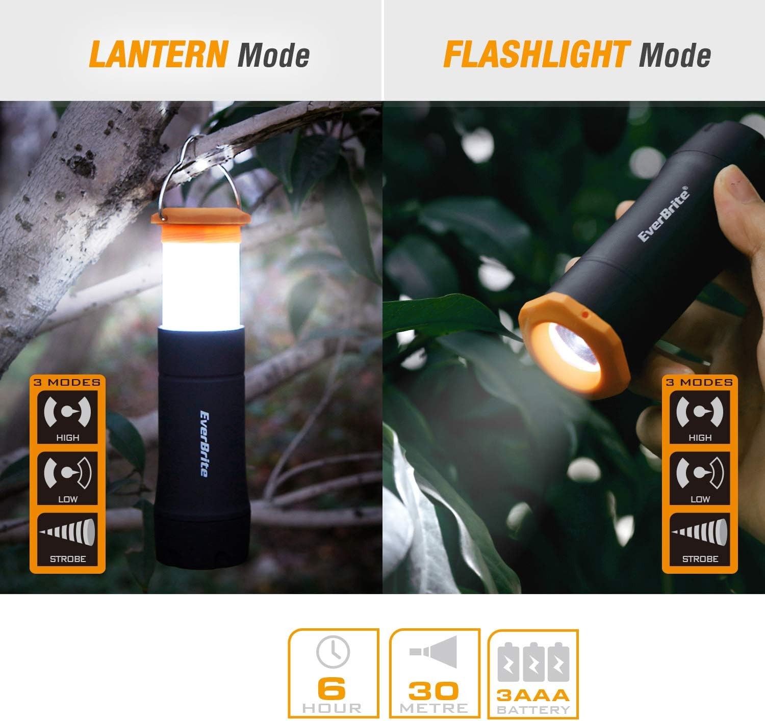 EverBrite 2-in-1 Mini Lantern Flashlight 2 Pack 3 Modes for Camping