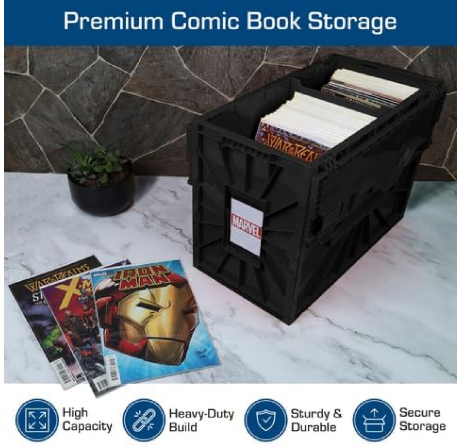 Comic Bin, Black - Holds 150 Comics, Acid Free Storage and Organizer