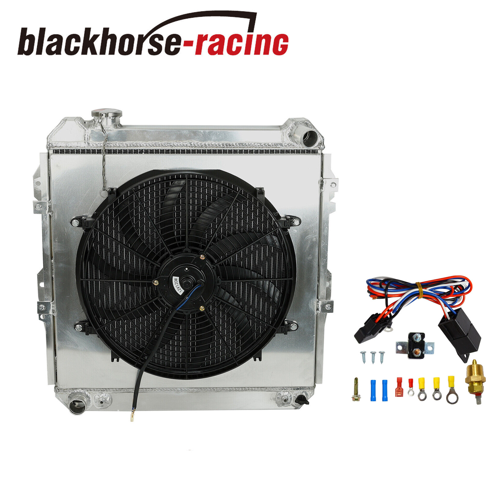 Radiator 3 Row+Shroud Fan+Thermostat Relay Kit For 1988-95 Toyota 4Runner Pickup