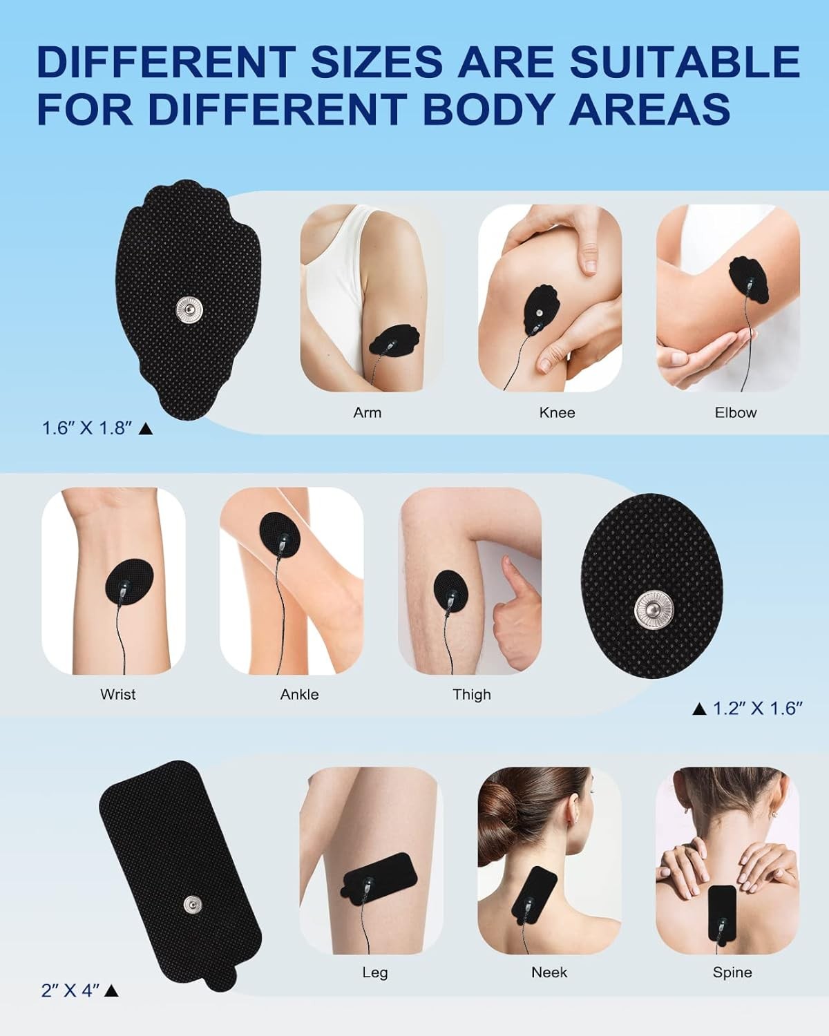Upgraded 10-Pack TENS Unit Replacement Pads - Large Size (2"X5") Stronger Self-