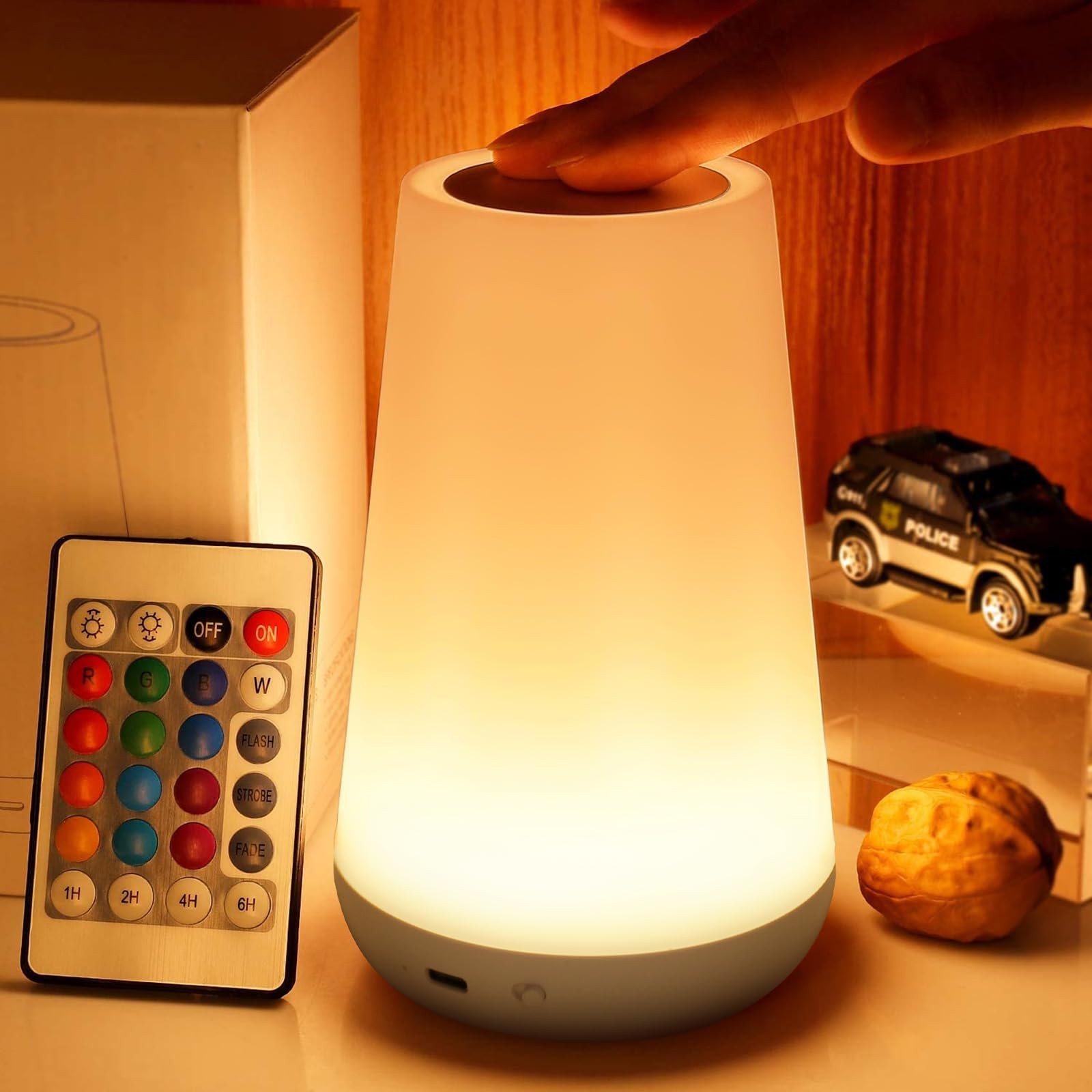 THAUSDAS Night Light, Dimmable Touch Lamp for Bedroom, Portable Table White