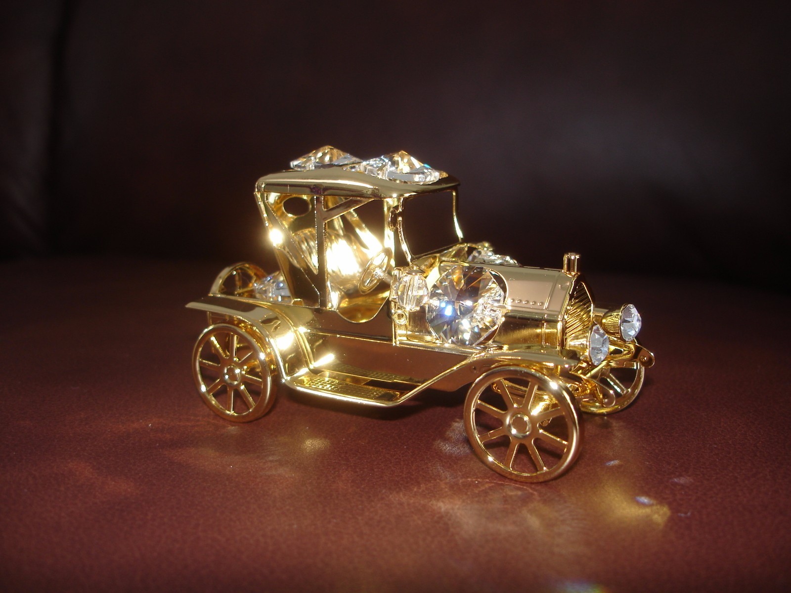 VINTAGE CAR~24K GOLD PLATED FIGURINE  ADORNED USING SWAROVSKI CRYSTAL ELEMENTS