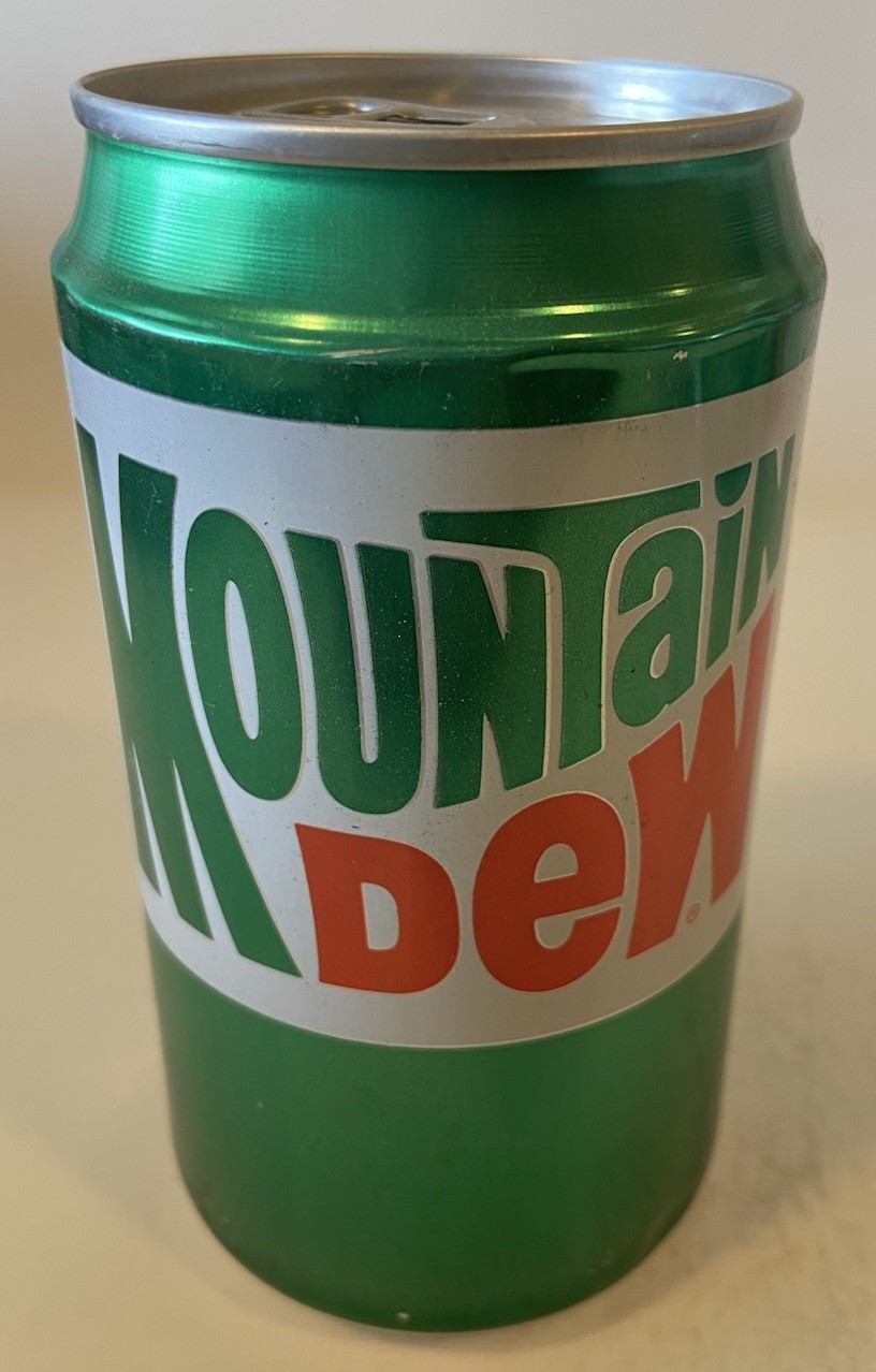 12 oz. MTN DEW SODA CAN EMPTY BOTTOM OPENED