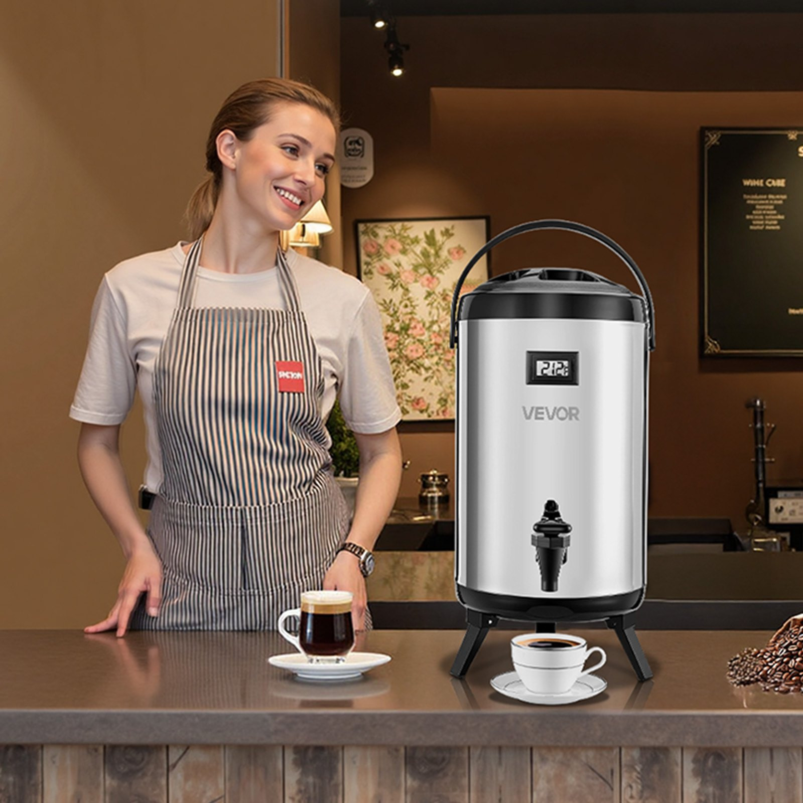 Insulated Beverage Dispenser, 2 Gal/7.6L Stainless Steel Thermal Drink Server wi