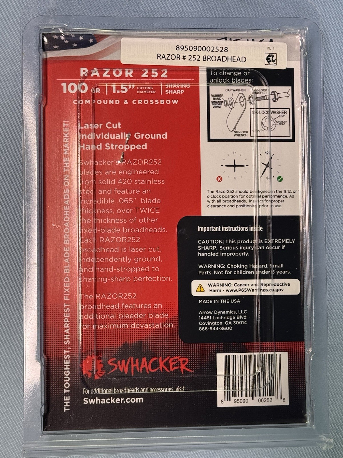 Swhacker Razor 252 Broadhead 100 Grain 1.5" Compound Crossbow 3-Pack