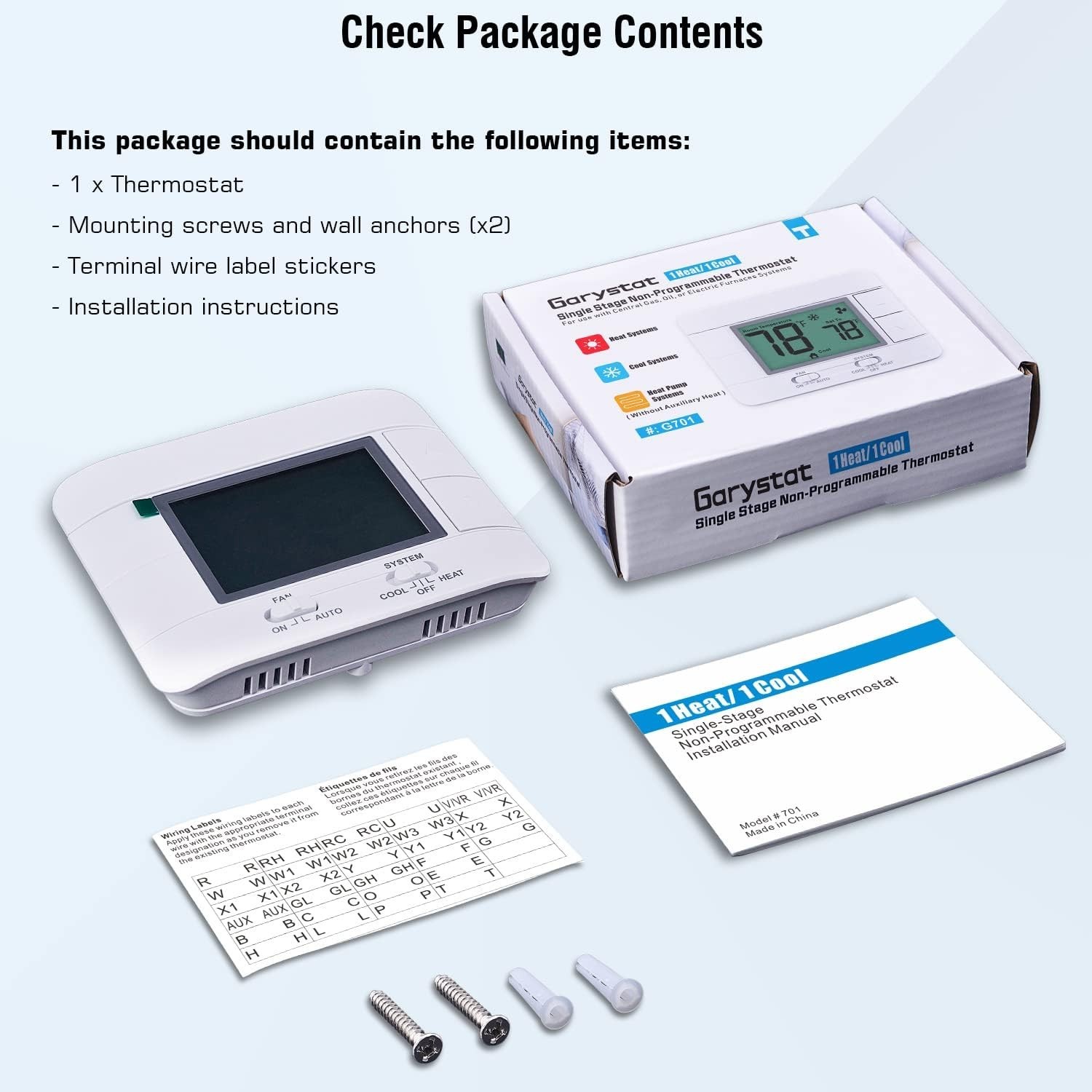 Upgraded Digital Non-Programmable Thermostat for Home 1 Heat/1 Cool Single St...