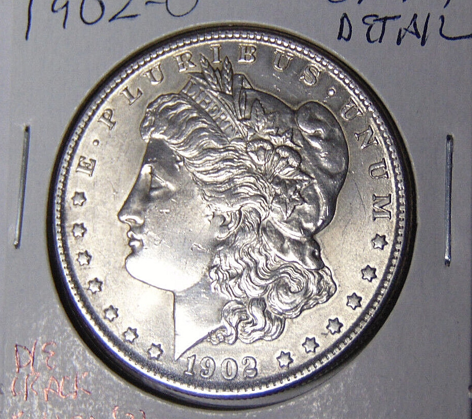 Choice AU 1902-O Morgan Dollar Die Crack Across Date-Filled '2' on Date (2.1624)