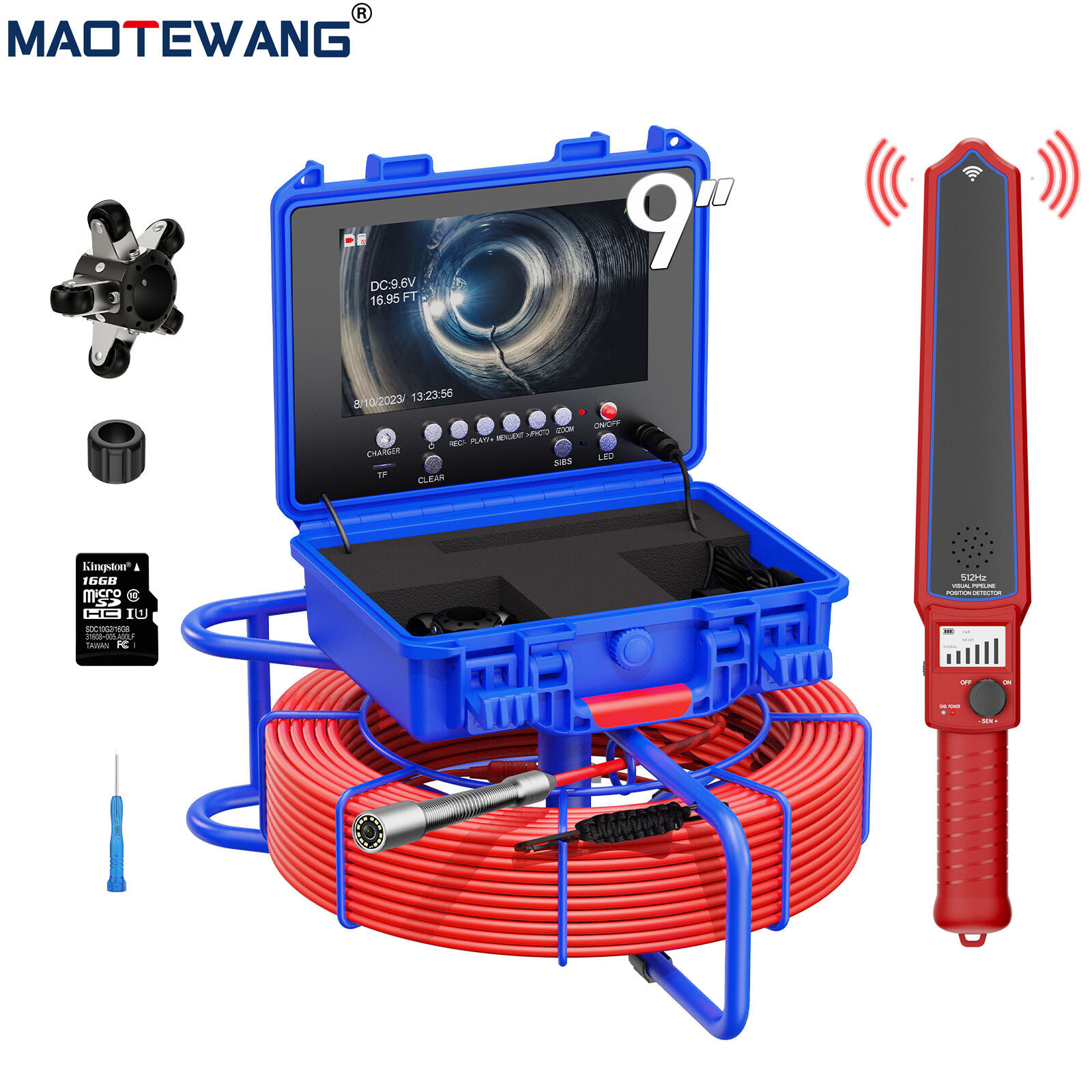 9" 30m Sewer Pipe Inspection Camera w/ 512hz Locator Meter Counter Self Leveling
