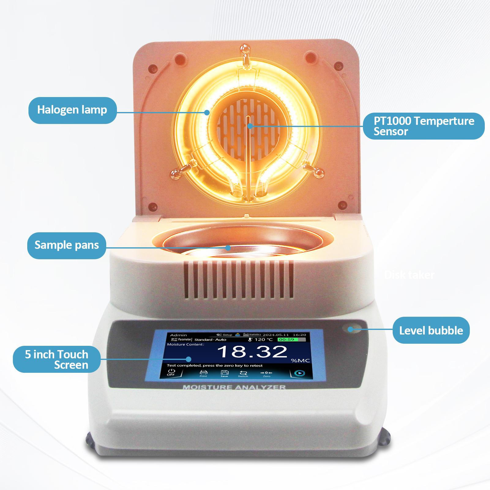 Lab Moisture Analyzer Rapid Moisture Tester Halogen Heating Moisture Meter 110V