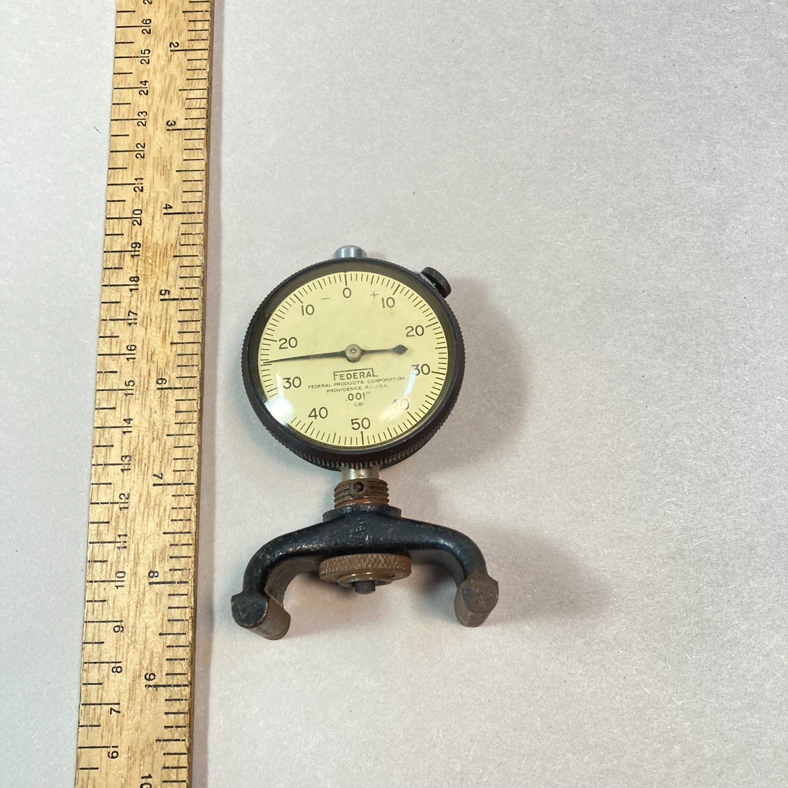 Federal Dial Indicator .001" Flat Back #C81 w/ Angular Base Stop USA