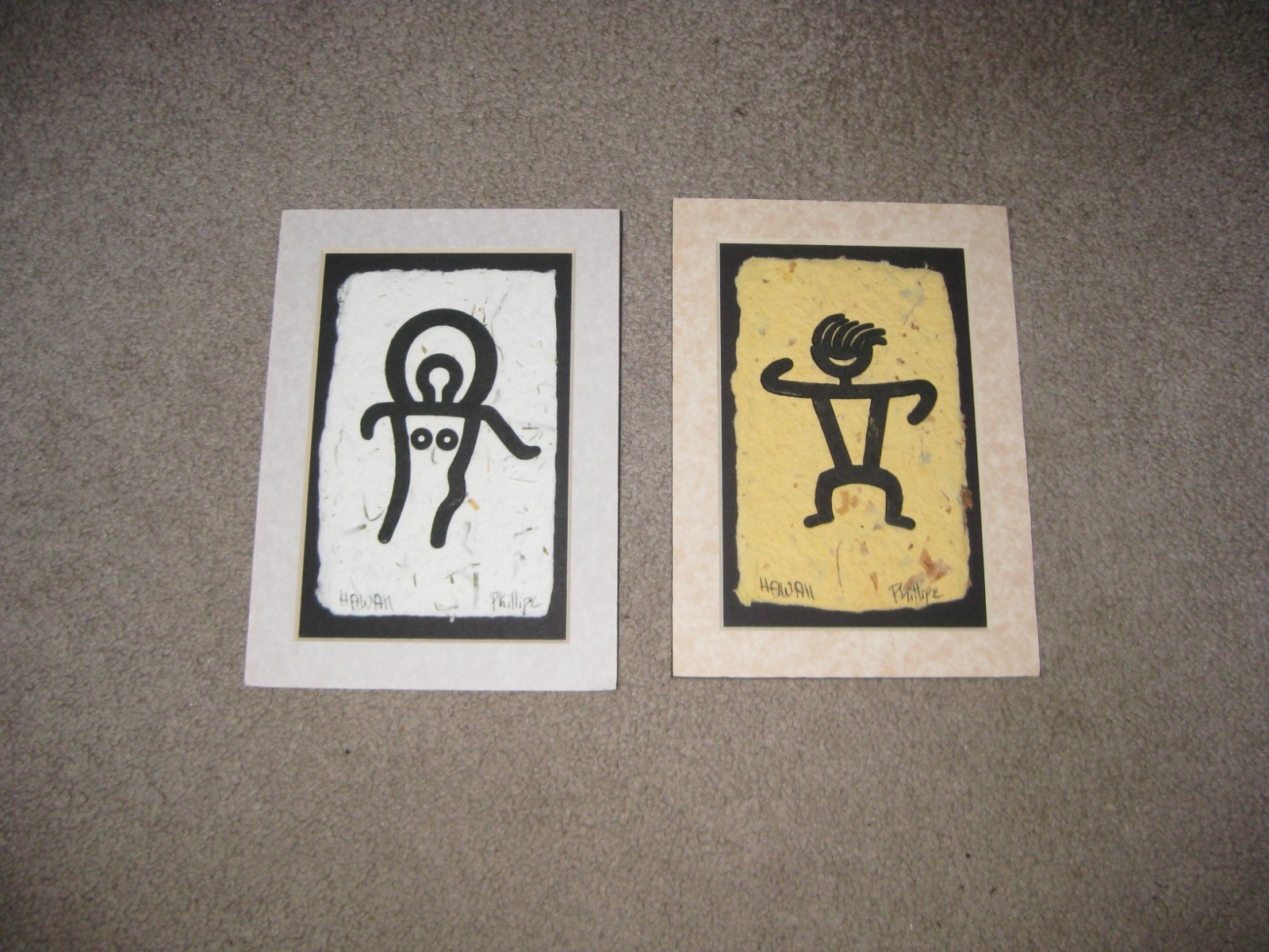 Lot of 2 Wood Block Prints On Handmade Paper From Hawaii By Phillipe Miller