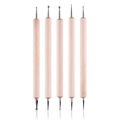 COMIART 5Pcs Wooden Ball Styluses Tool Set for Embossing Pattern Clay Sculpting,