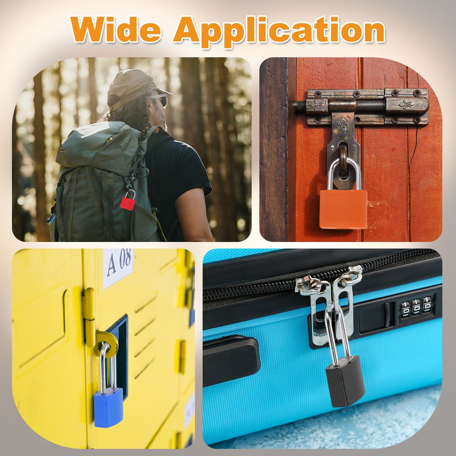 Padlock with Keys Shackle Waterproof Keyed Locks Orange