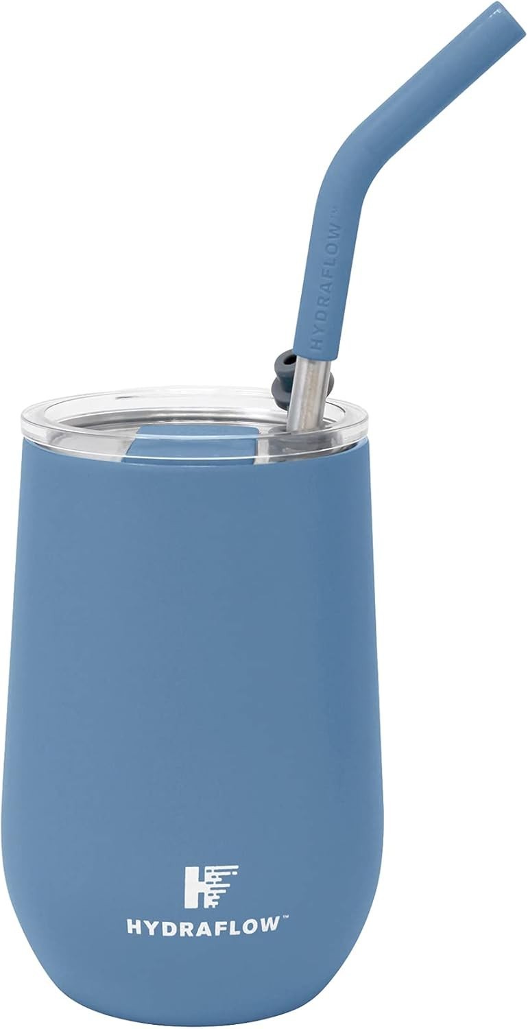 HYDRAFLOW Soul 14 oz Vacuum Insulated Smoothie Cup Straw Lid Blue