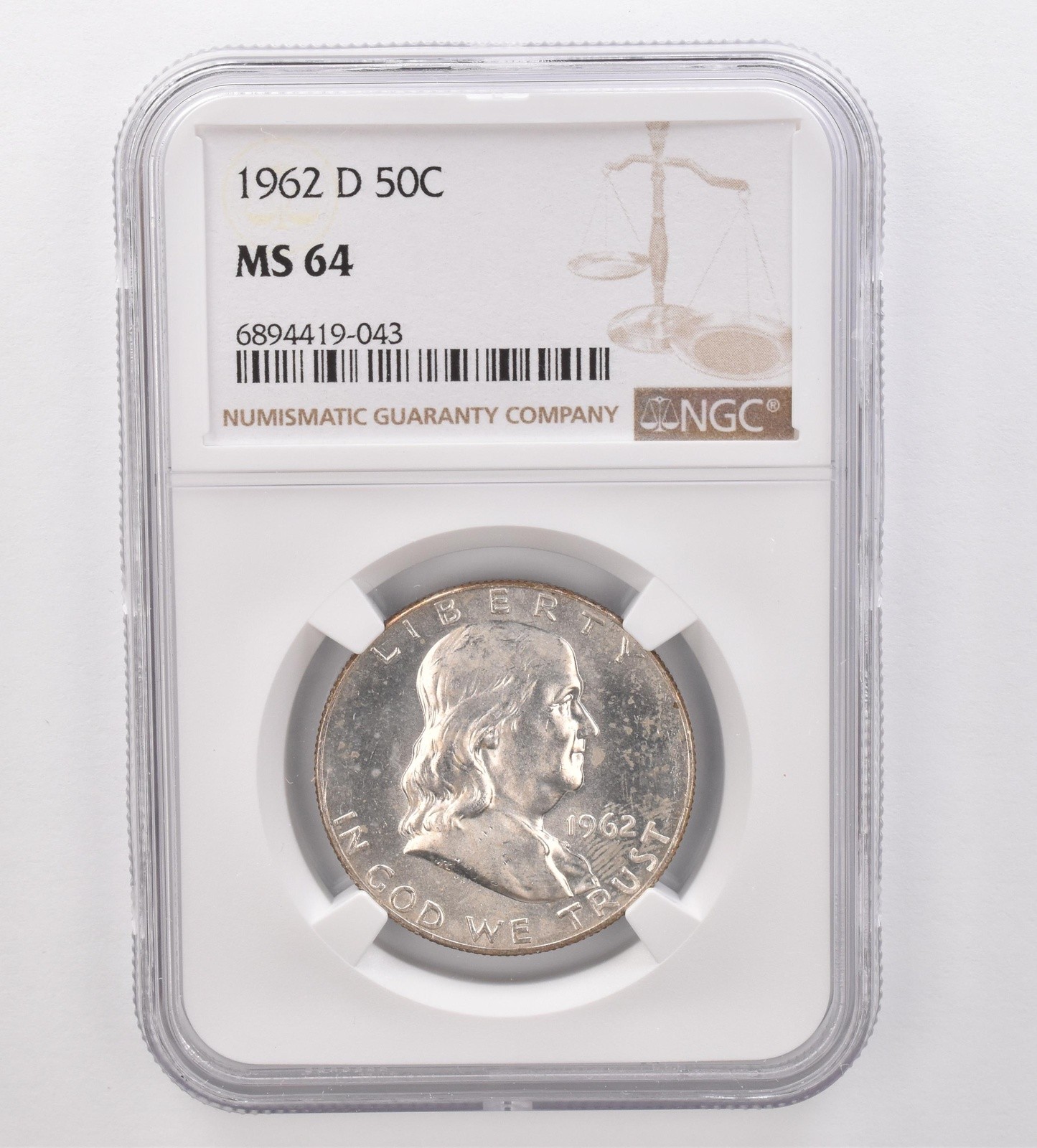 1962-D Franklin Half Dollar MS64 NGC Beautiful Tone Reverse *9881
