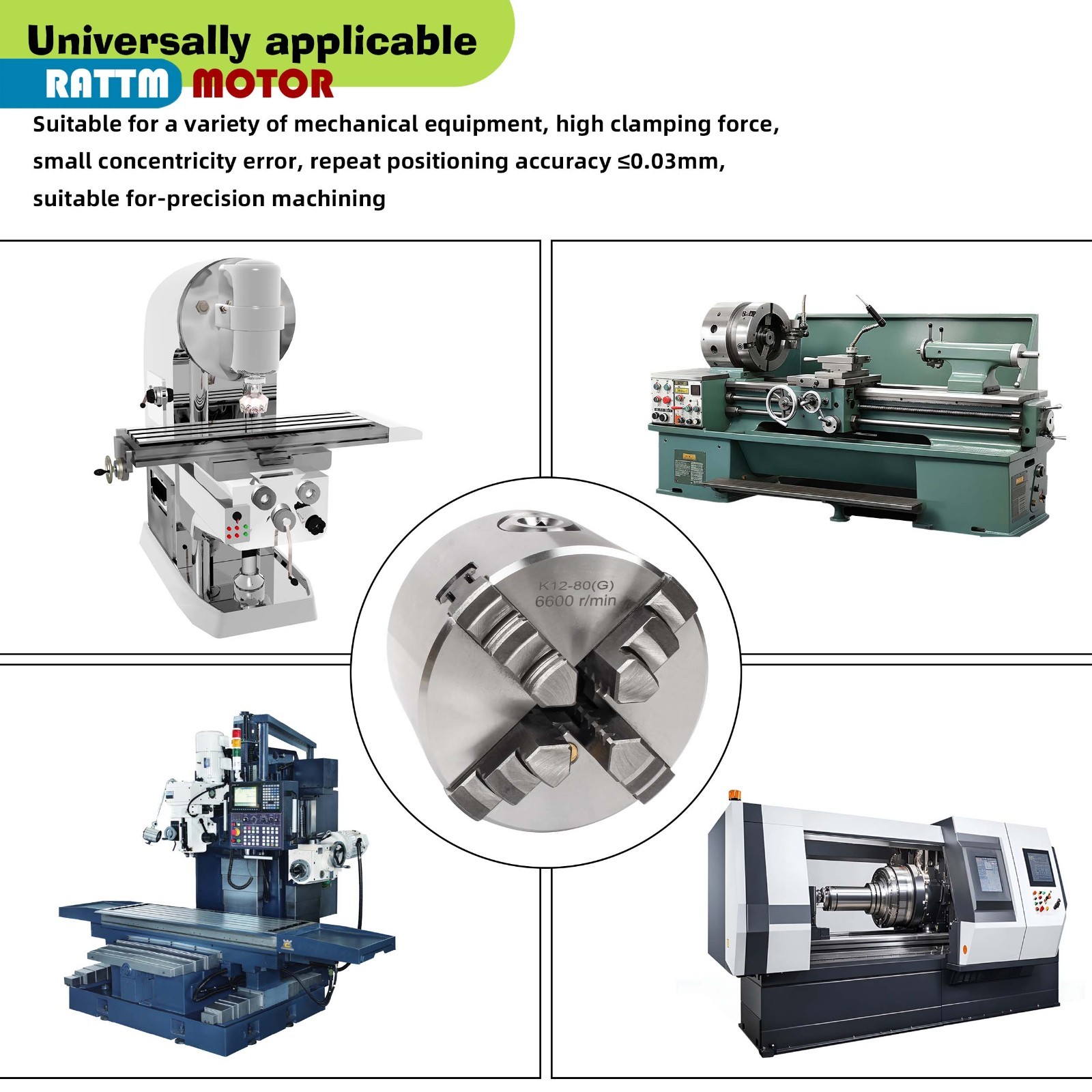 US SHIP】4-Jaw K12-80mm Self-centering Linkage Metal Wood Lathe Chuck 4000 R/min