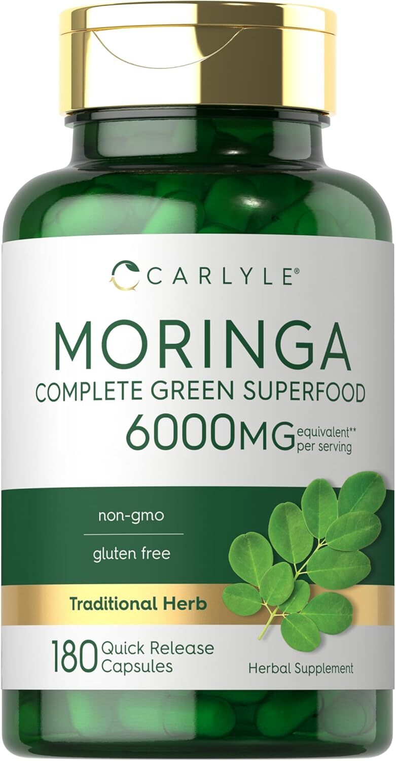 Moringa Oleifera Capsules 6000 mg | 180 Count | Green Superfood | by Carlyle