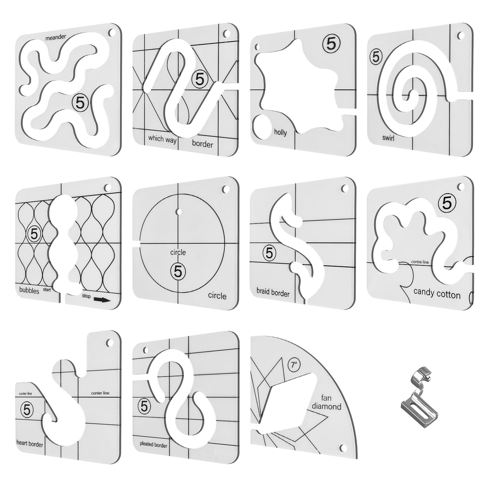 Free Motion Quilting Templates, Acrylic 5.51x5.51x0.12 inches, Clear