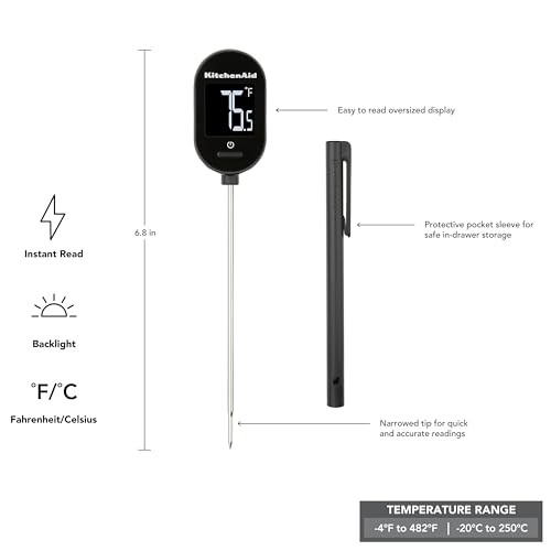 KitchenAid KQ910 Backlit Instant Read Digital Food Kitchen Grill Thermometer,