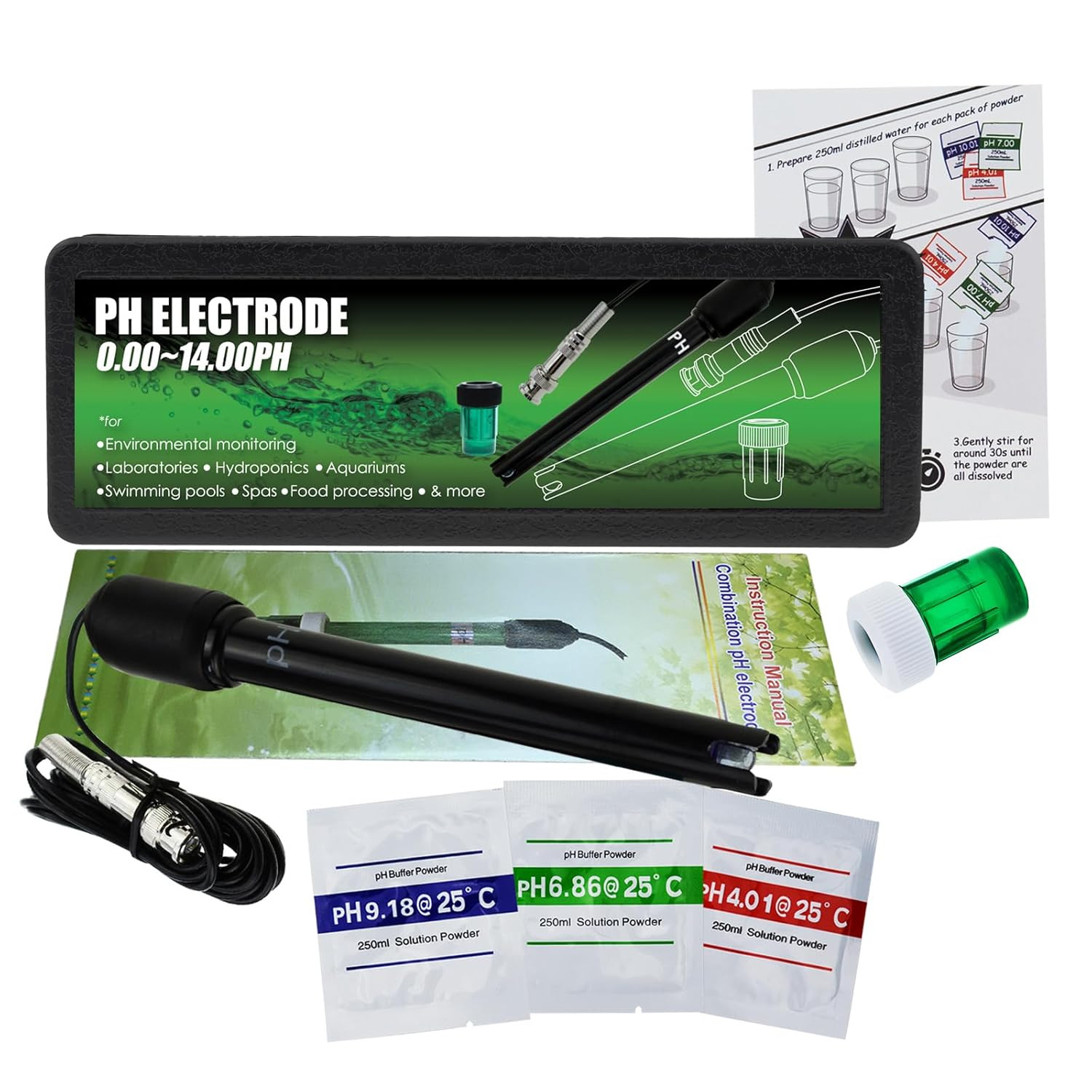 Long Body Ph Electrode with BNC Socket Probe 300Cm Cable 0-14Ph for Ph Meter, Ph