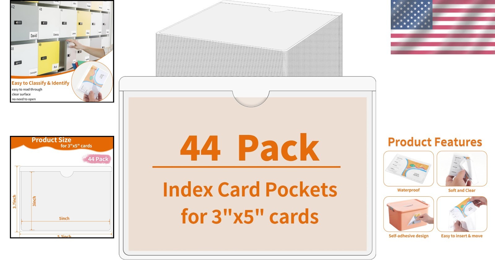 Durable 3x5 Inch Adhesive Card Holders - 44 Pack for Quick Identification