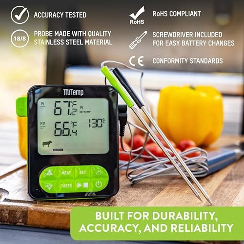 TruTemp Dual Probe Wired Programmable Meat and Food Thermometer, Digital Green