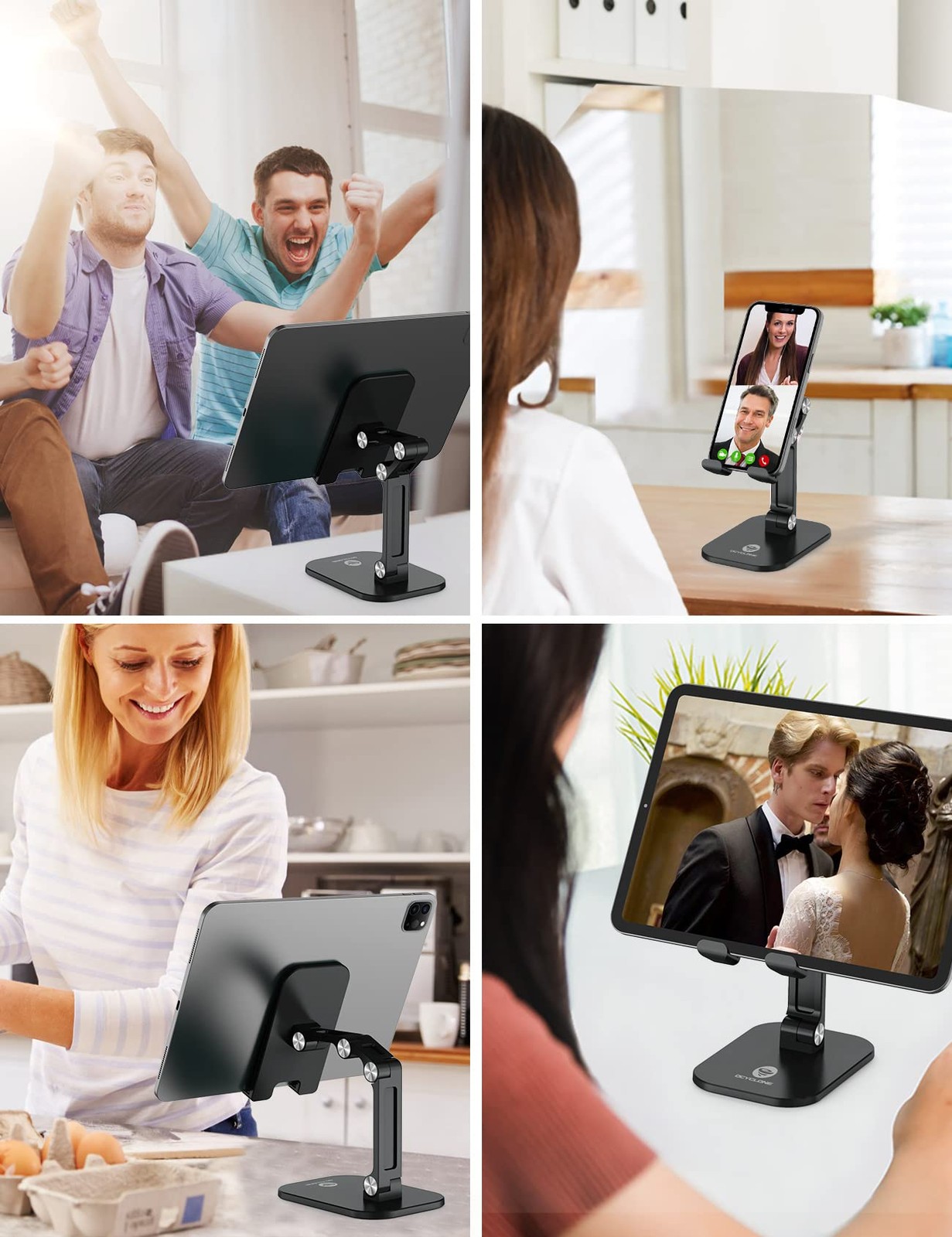 OCYCLONE Phone Stand, Adjustable Height and Angle Foldable Cell Black