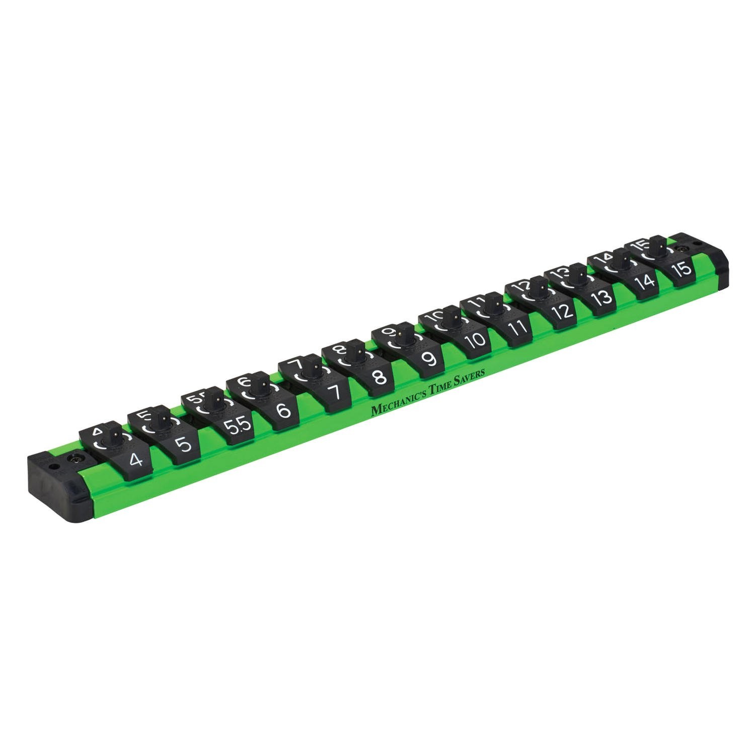 Mechanics Time Savers Lock-a-Socket 1/4" Drive Metric 13-Slot Green Socket Rail