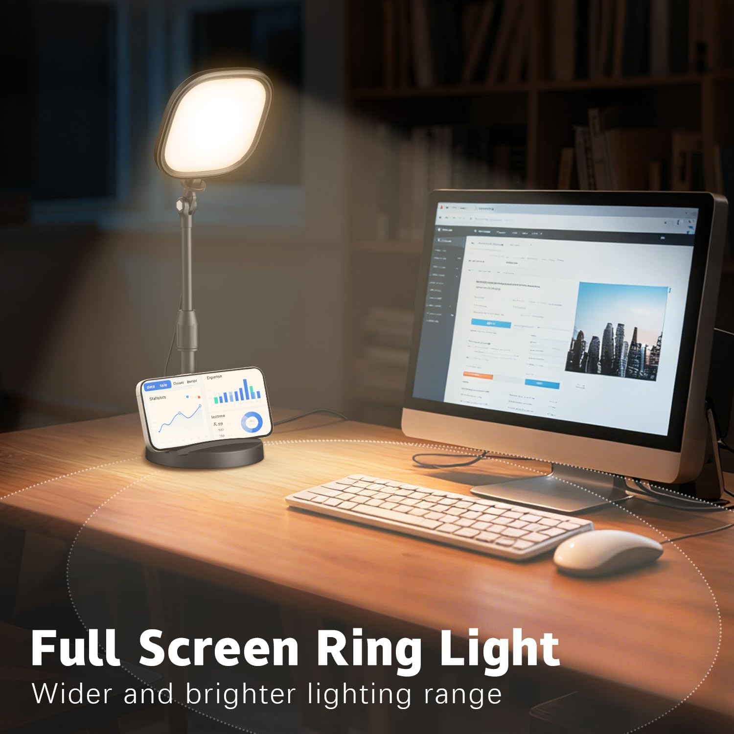 Full Screen Desk Ring Light Stand Retractable Dual-Use Desktop/Clip on Computer