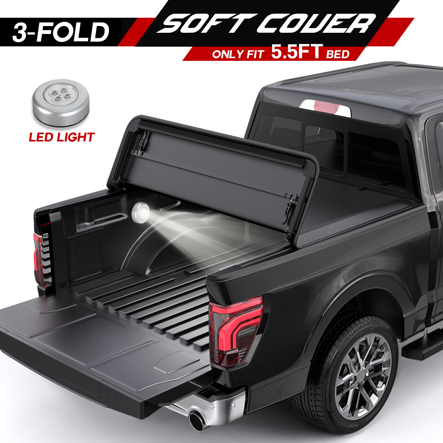 Tri-Fold 5.5FT Soft Truck Bed Tonneau Cover For 2015-2026 Ford F-150 Super Crew