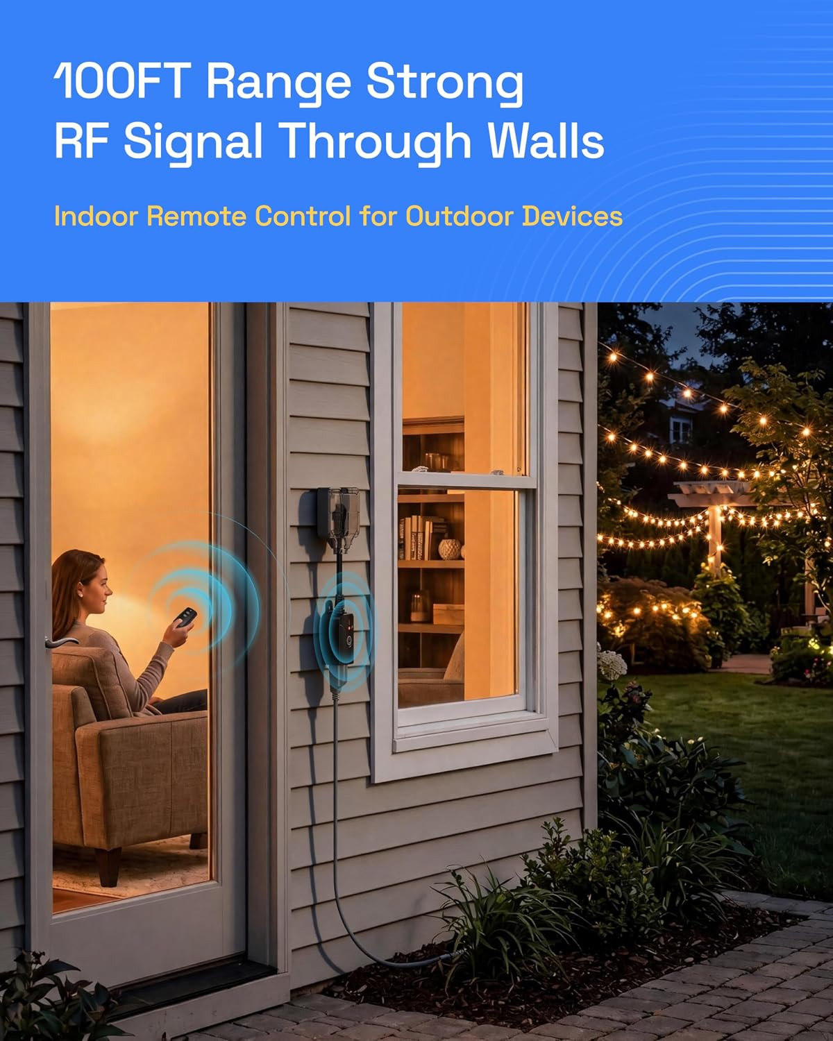 Remote Control Outlets Outdoor Waterproof Indoor Wireless Light Switch | 3-Prong