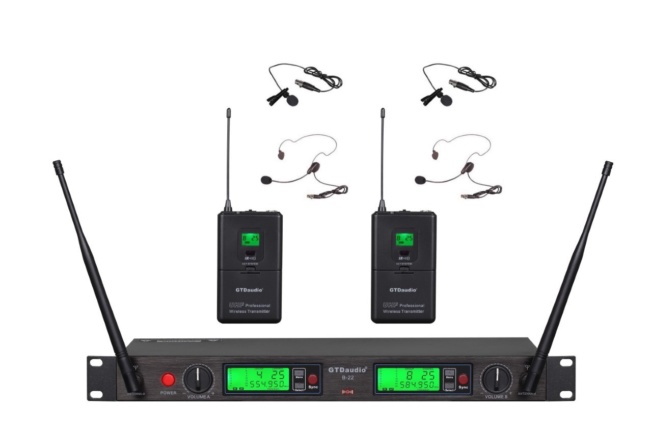 2x100 Channal UHF Wireless Lapel Headset Lavalier Microphone Mic System 22L