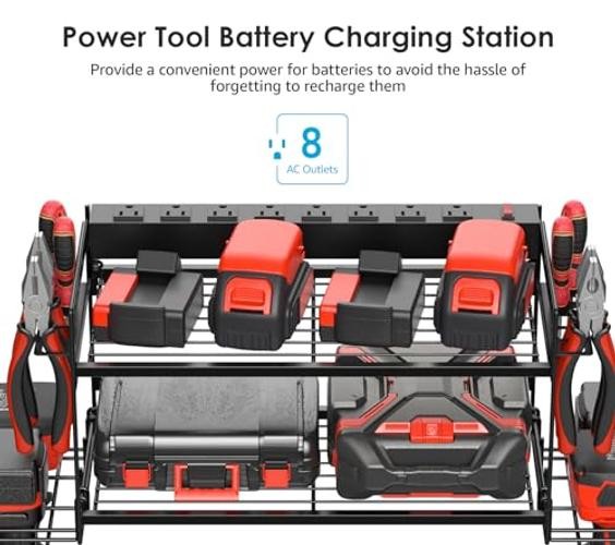 Garage Tools Storage with Charging Station. Power Tool Battery Small 2 Layer