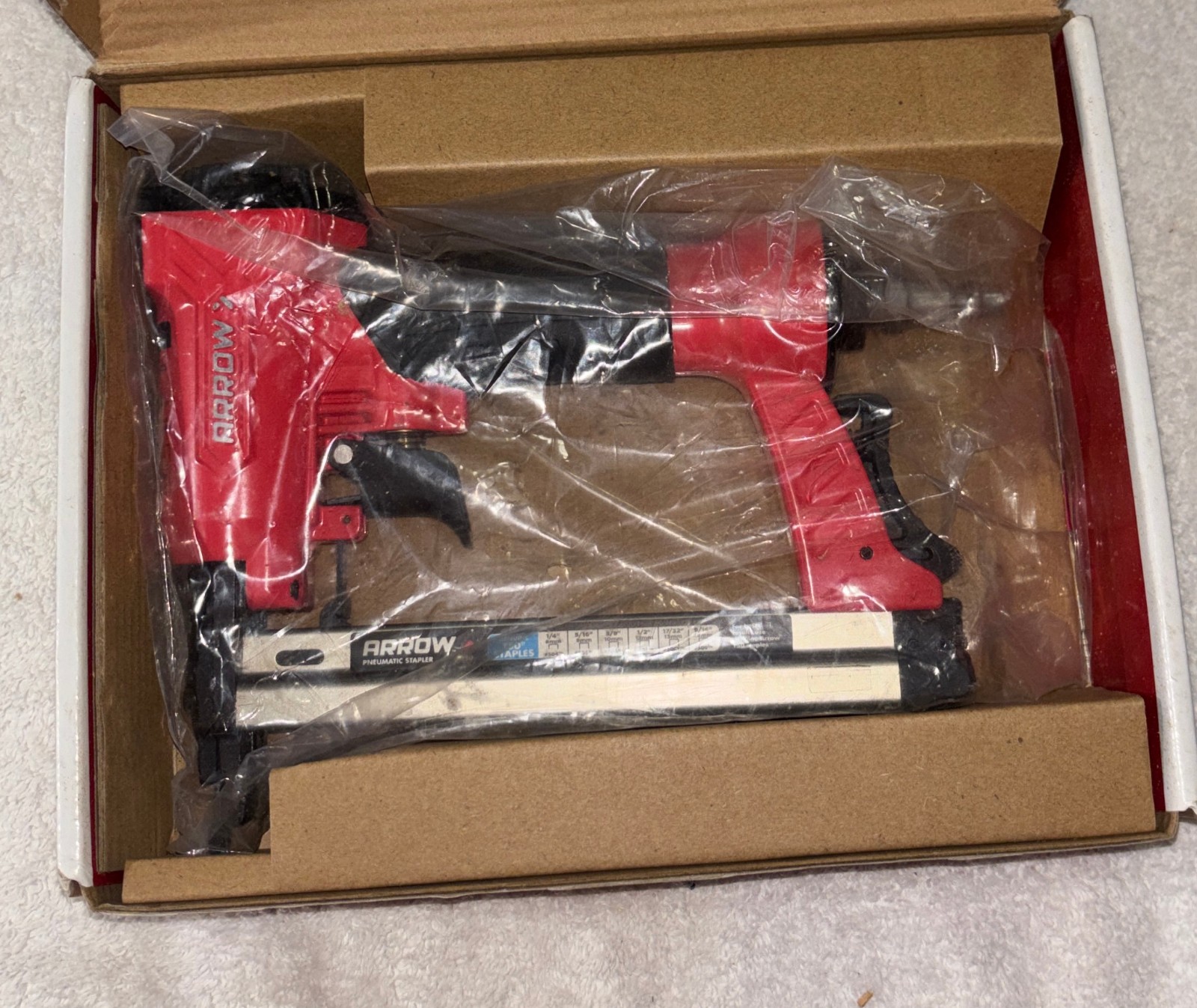ARROW PT50 Pneumatic Stapler 1/4” - 9/16”. OPEN BOX