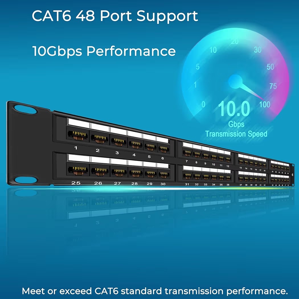 Rapink Patch Panel 48 Port Cat6 10G Support, Network Patch Panel UTP 19-Inch