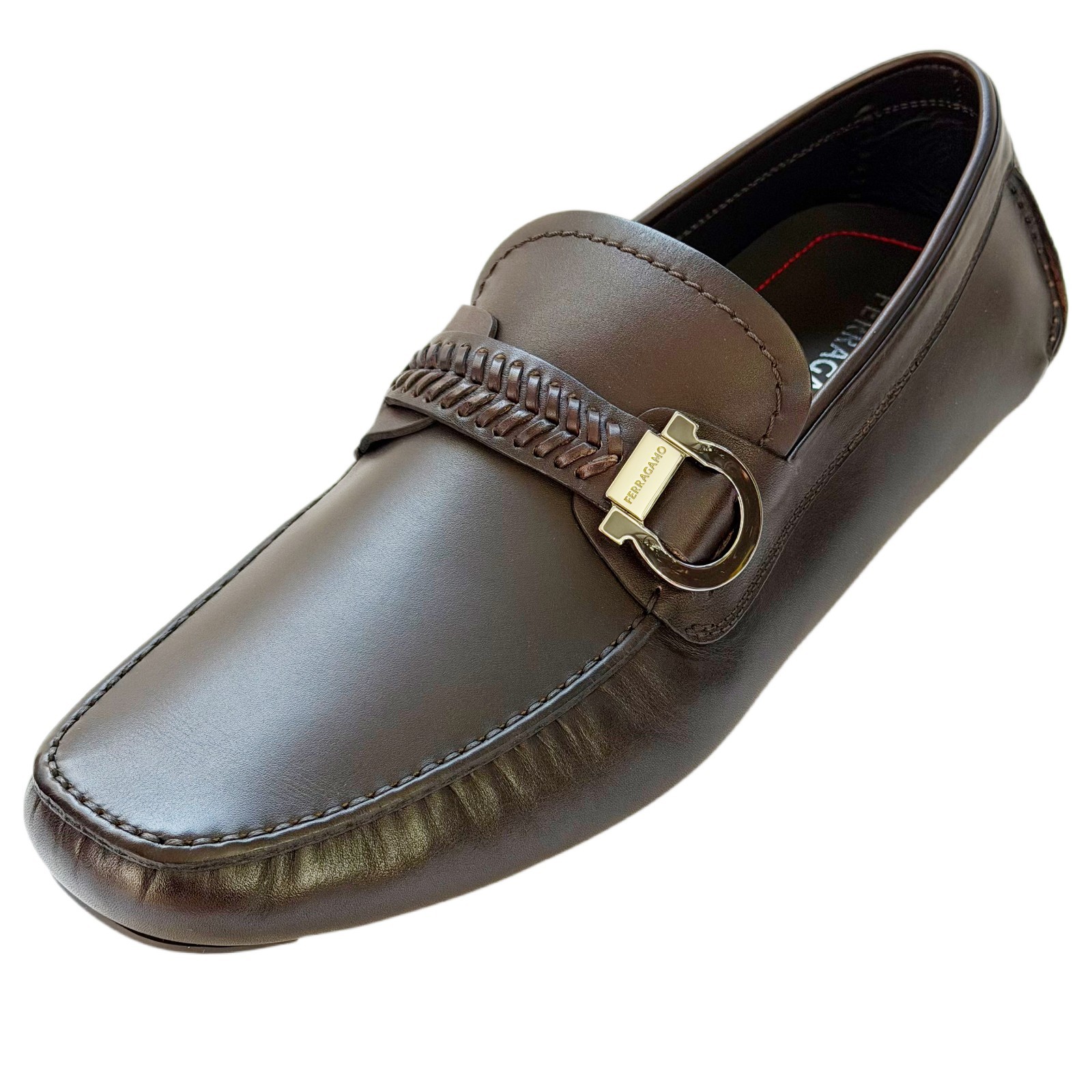 Ferragamo Loafers Calipso Gancini Dark Brown Leather Men's Driver Dress Moccasin
