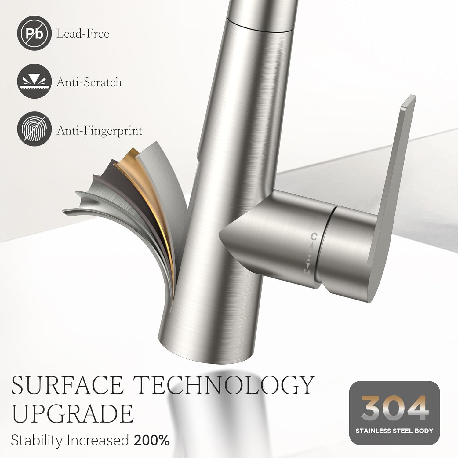 Brushed Nickel High Arc Kitchen Faucet with 3-Mode Pull Down Sprayer