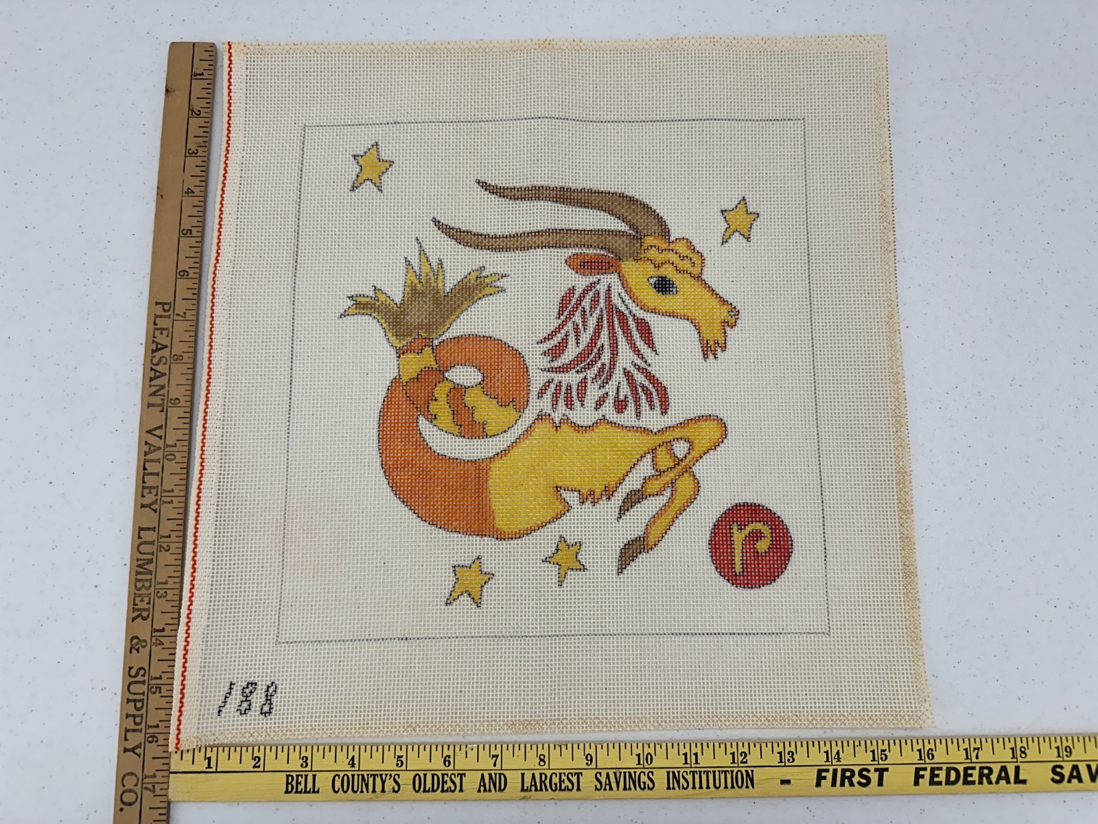 Vintage Capricorn zodiac sign Needlepoint Canvas Sea Goat Stars 188