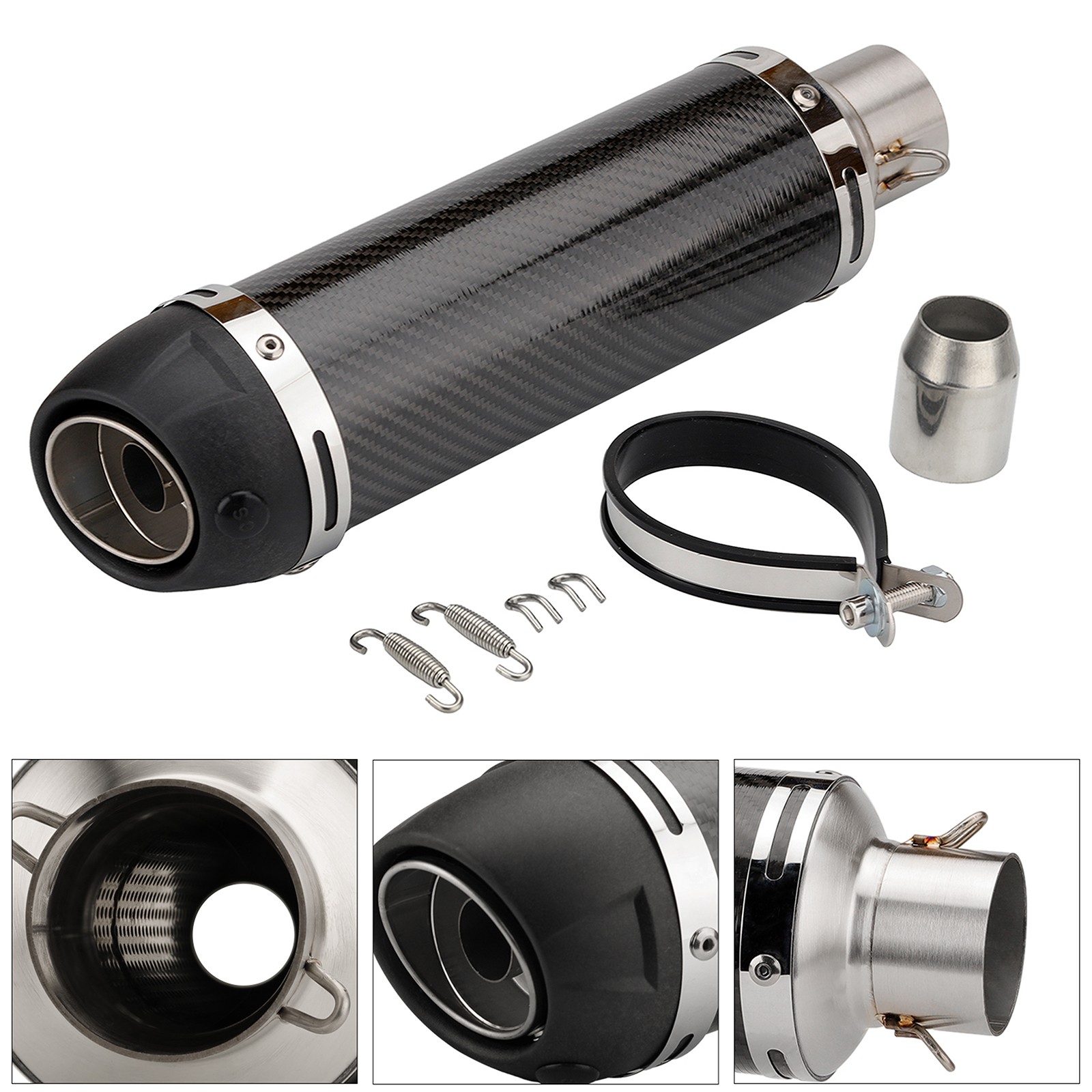 Carbon Fiber Slip On Universal Motorcycle Muffler Exhaust Tips Tail Pipe 51mm 2"