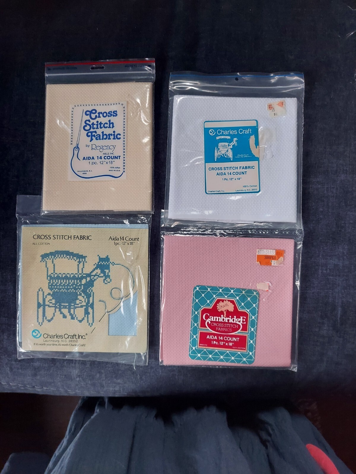 AIDA Cross Stitch Fabric 4 PC Lot  - Count 14   Each 12"x18"   B